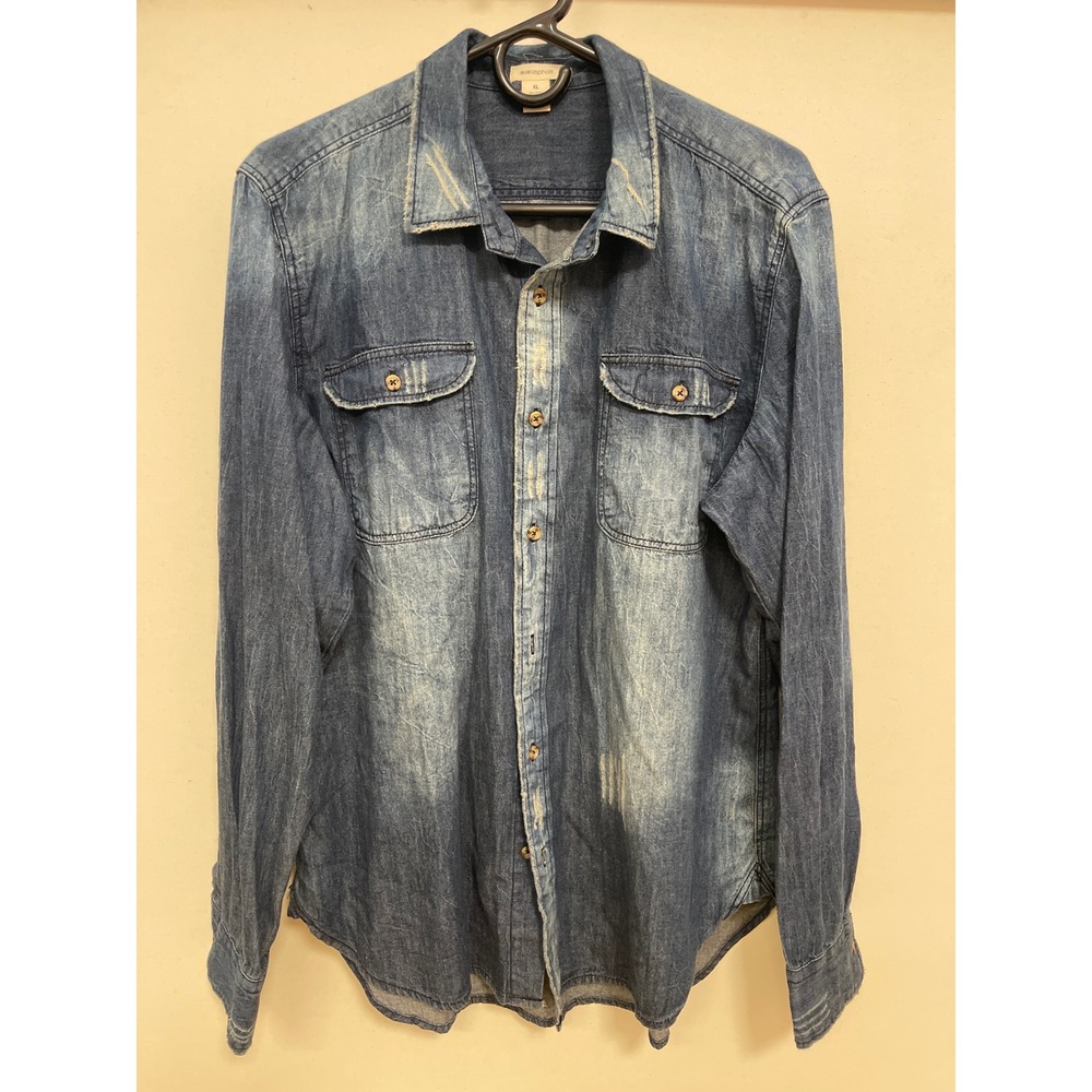Blue Asphalt Mens XL Denim Button Down Shirt Distressed Medium Wash Long Sleeve